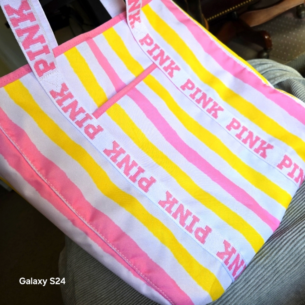 NWT Victoria's Secret Pink Striped Tote Bag